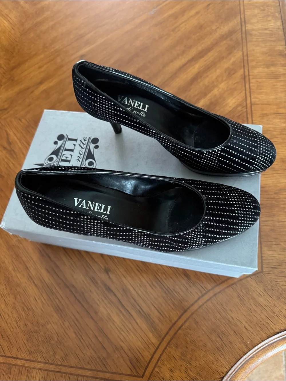 Vaneli Black Crystal-Studded Velvet Pumps